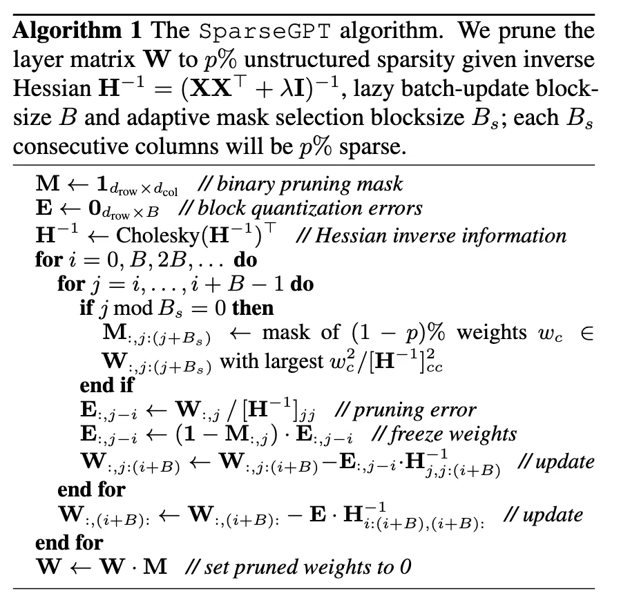 Figure 6: SparseGPT algorithm from the original paper
